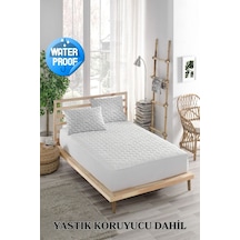 Alez Takımı Sıvı Geçirmez 3 Parça %100 Pamuk Kapitoneli Beyaz Çift Kişilik Beyaz