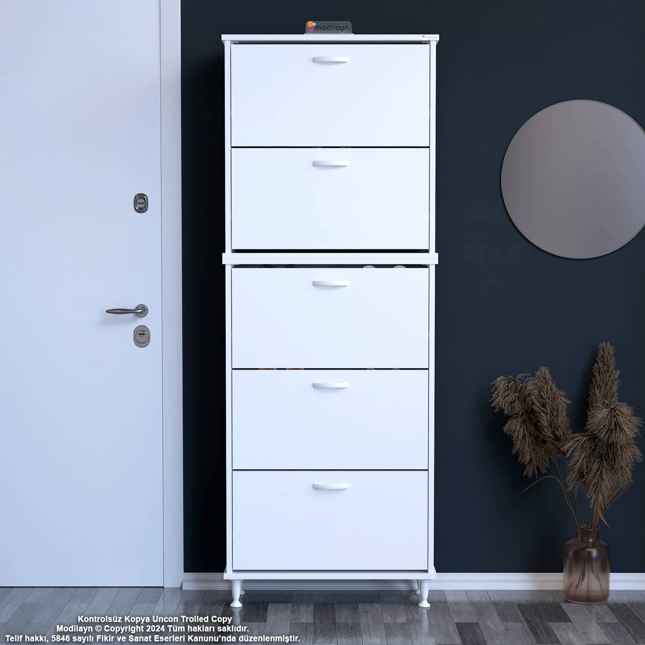 Asil 2 Li Antre Beyaz Renk Ayakkabılık 52 Cm 5 Düşer Kapak 10 Raflı Ayakkabılık 52 X193x 25,5 Cm Beyaz