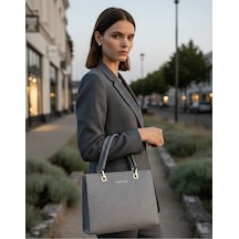 Just Polo Kadın Orijinal Lüks El Ve Omuz Çantası Minimal & Prestij Tasarım Ebat: 25 X 21 Cm Gri
