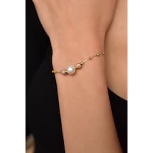 Papatya Silver 925 Ayar Gümüş Rose-Gold Kaplama Inci Simli Dorika Toplu Bileklik