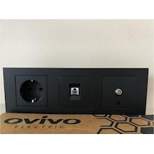 Ovivo Grano Siyah 3 Lü Set Topraklı Priz Numeris Uydu 3'lü Çerçeve