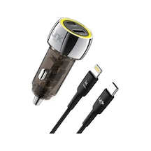 Linktech C438 55w Dual Pd30w + Qc25w Şeffaf Araç Şarj Aleti Type-c To Lightning Kablo Set -