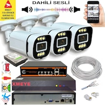 3 Lü Yapay Zeka Destekli 5 Mp Görüntü Poe Bağlantılı Sesli 6 Warm Led Gece Renkli Ip Kamera Seti 4386ws