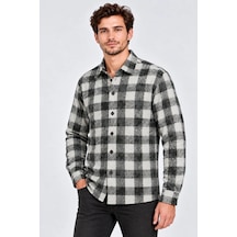 Wear Vexel Erkek Ekose Kareli Batik Yıkamalı Şardonlu Uzun Kollu Regular Fit Oduncu Gömlek - Gri Çok Renkli