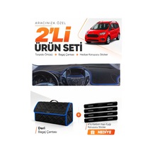 E-biz Ford Courier 2013-2020 Ekranlı Uyumlu Torpido Örtüsü + Deri Çanta - Siyah-mavi - Fo003