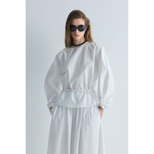 Suud Collection Beyaz Lara Kemerli Bluz