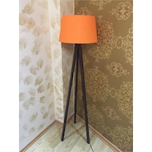 Tripod Ayaklı Lambader Klasik Kumaş Şapka Turuncu Kahve Ly618