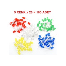 5 MM Led Seti 5 Renk Elektronik Işık Kaynağı Lamba Gösterge Uyarı Sinyali 100 Adet