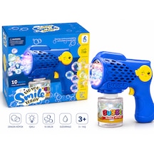 10 Delikli Işıklı Köpük Tabancası Otomatik Baloncuk Tabancası Bubble Gun + Köpük Solüsyonu 3 Yaş+ Mavi