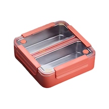 Bento 1100ml Lunchbox Tek Katlı 2 Bölmeli Paslanmaz Çelik Sefer Tası Yemek Kutusu Açık Kırmızı Çok Renkli