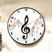 Müzik Nota Renkli Baskı Desenli Sayılı Hediyelik Ahşap Sessiz Tablo Duvar Saati 145 Renkli