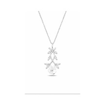 Çekirdekjewelry 925 Ayar Gümüş Gold Kaplama Çiçekli Zirkon Taşlı Kolye Gri