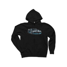Bugatti Car Siyah Fermuarlı Kapşonlu Sweatshirt Siyah