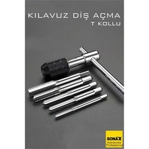 Zenvac 6'lı Diş Açma Kılavuz Seti T-kollu, Endüstriyel Çelik, M6-m12 Arası Dişli Matkap Ucu 722458 Zenvac29