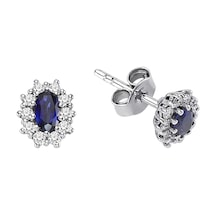 Sirius Pırlanta Ve Oval Safir Taşlı Anturaj Küpe  0804E0094