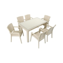 Depootoptan Mandella Elit Rattan 90 x 150 CM Zeus Koltuk Camlı Masa Takımı Çölbeji