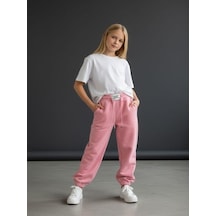 Kız Çocuk İnce Şardonlu Oversize Tasarım Eşofman Alt-16473 Pembe