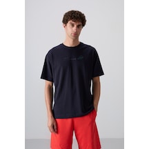 Tommy Life Lacivert Pamuklu Kalın Yumuşak Dokulu Oversize Fit Baskılı Erkek T-shirt - 88330 Lacivert