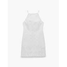 Koton Pamuklu Halter Yaka Nakışlı Bodycon Mini Fisto Elbise Beyaz 6sal80002mw