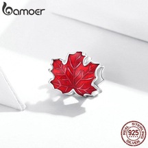 Bamoer Hakiki 925 Ayar Gümüş Akçaağaç Yaprakları Emaye Süreci  Oksitlenmiş Gümüş Charm Marka Dıy Takı İçin