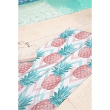 Ananas Tropikal Zigzag Plaj Havlusu - Pastel Bohem Pembe Turkuaz Hızlı Kuruyan Mikrofiber Havlu Kumlu Leylak
