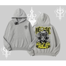 Meowsic Purrfect Kedi Arka Baskılı Kapşonlu Sweatshirt Gri
