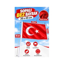 Sopalı Bez Bayrak 30x45 Cm 10 Adet Saplı Bayrak Ay Yıldız Plastik Çıtalı 30x45 Bez Bayrak Mill Bayram Kutlama 30 x 45 CM