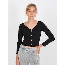 Kız Çocuk Kaşkorse Taşlı Düğmeli Hırka-14807 Siyah