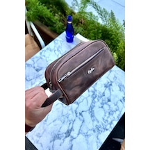 Marble Antik Kahve Hakiki Deri Erkek El Çantası Günlük-seyahat-spor-traş Bakım Kahverengi