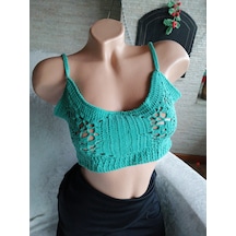 El Örgüsü Kısa Crop Turkuaz