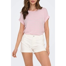 Only Bayan T Shirt 15206243 Pembe-beyaz Pembe-beyaz