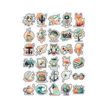 30 Adet Geometrik Sevimli Figür Sticker Seti - Laptop Defter Telefon İçin Çok Renkli