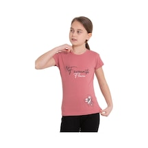 Fuşya Favorite Baskılı Bisiklet Yaka 5-12 Yaş Tişört 2036-6 Fuşya