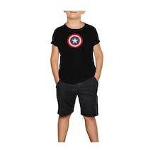 Zepplin Giyim Captain America Kalkan Siyah Çocuk Tişört