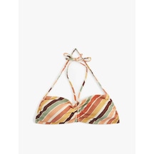 Koton Boyundan Bağlama Detaylı Desenli Straplez Bikini Üstü Pınk Strıpe 5sak10221mm Pembe Çizgili