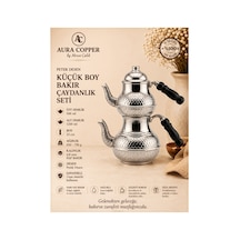 Bakır Çaydanlık Seti Küçük Boy Petek Desenli Gümüş Renk 0,8 Mm 500 Ml + 1200 Ml - Bakır Bileklik Hediyedir Trs-0077