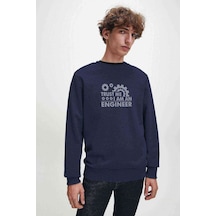Trust Me I'M An Engineer Baskılı Indigo Mavi Erkek Örme Sweat