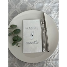 Gümüş Yaldızlı Beyaz Happy 1 Yaş Months Garson Katlama Peçete 16 Adet