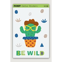 Sevimli Gözlüklü Kaktüs Be Wild Temalı Sticker Seti - 11 Adet Etiket Çıkartma Diğer