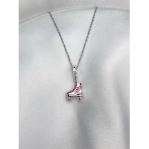 Pembe Gümüş Renkli Paten Charm Kolye Paslanmaz Çelik Çok renkli