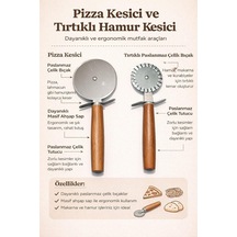 2 Li Hamur Kesici Rulet Seti, Düz Ve Tırtıklı Pizza Ve Makarna Kesici, Ahşap Saplı Paslanmaz Çelik Mutfak Aleti,ahşap Saplı Hamur Kesme Ruleti 2 Li Set, Pizza Dilimleyici Ve Mantı Kesici Ahşap - Siyah
