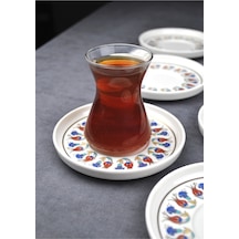 6'lı Porselen Çay Tabağı Yaldızlı Lale Motifli Gold Çay Tabak Çini Desen-tuna Lacivert