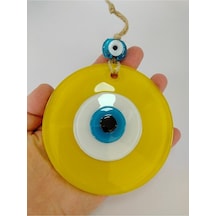 Opak Sarı Nazar Boncuğu 10 Cm El Yapımı Cam Duvar Dekoru Hediyeli