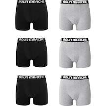 Boun Marche Erkek Boxer Likralı Premium 6'lı Kutu Hector Siyah - Gri - Hector