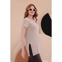 Bbbutikbasic Yırtmaçlı Uzun Basic Tişort Hkn34 Bej