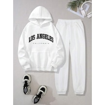 Los Angeles Eşofman Takımı Sweatshirt Jogger - Beyaz Baskılı Oversize Şardonlu Kapüşonlu Beyaz Los Angeles Eşofman Takımı Sweatshirt Jogger - Beyaz Baskılı Oversize Şardonlu Kapüşonlu Beyaz