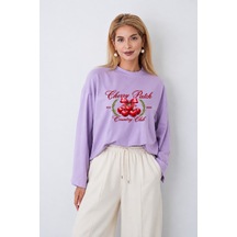 Medinenur Cherry Baskılı Tesettüre Uygun Uzun Kollu Body Lila