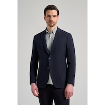 Çizgili Desen Gofreli Mono Yaka Esnek 6 Drop Slim Fit Ceket 1002250122 Koyu Lacivert