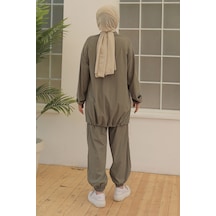 Üst Fermuarlı Beli Lastikli Çizgili İkili Takım Haki- 24yt616-111-haki Haki