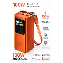 100w Pd Hızlı Şarj Powerbank 20.000mah Type-c Laptop Destekli Taşınabilir Şarj Cihazı, Alüminyum Gövde, Dijital Göstergeli Turuncu
